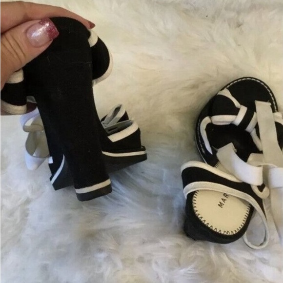 Marc Jacobs Canvas Lace Up Bow Tie Wedge Sandals Black/White Women's Size 8 - Picture 8 of 10